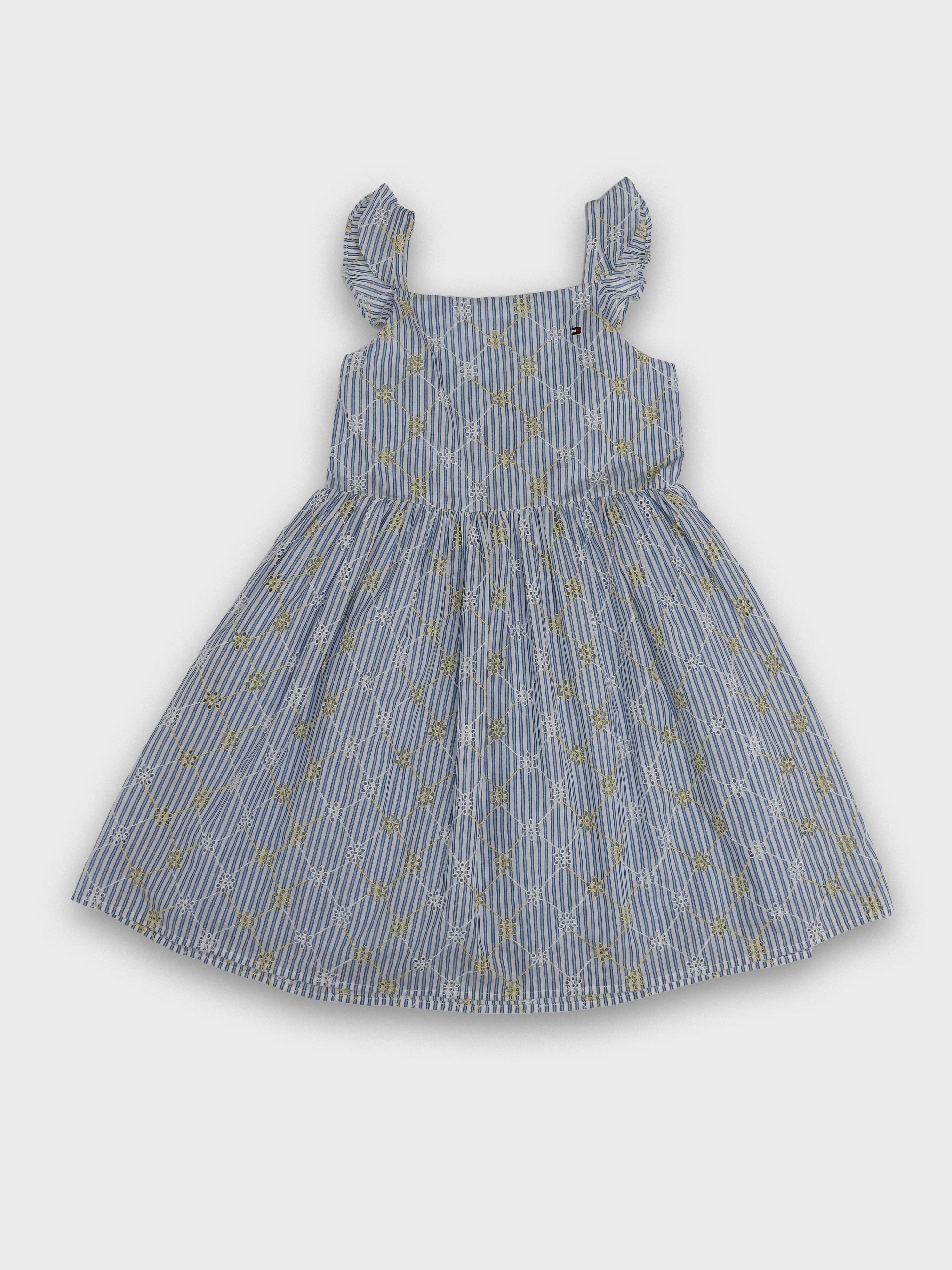 Girls Blue Printed BCI Cotton Sleeveless Casual Dress