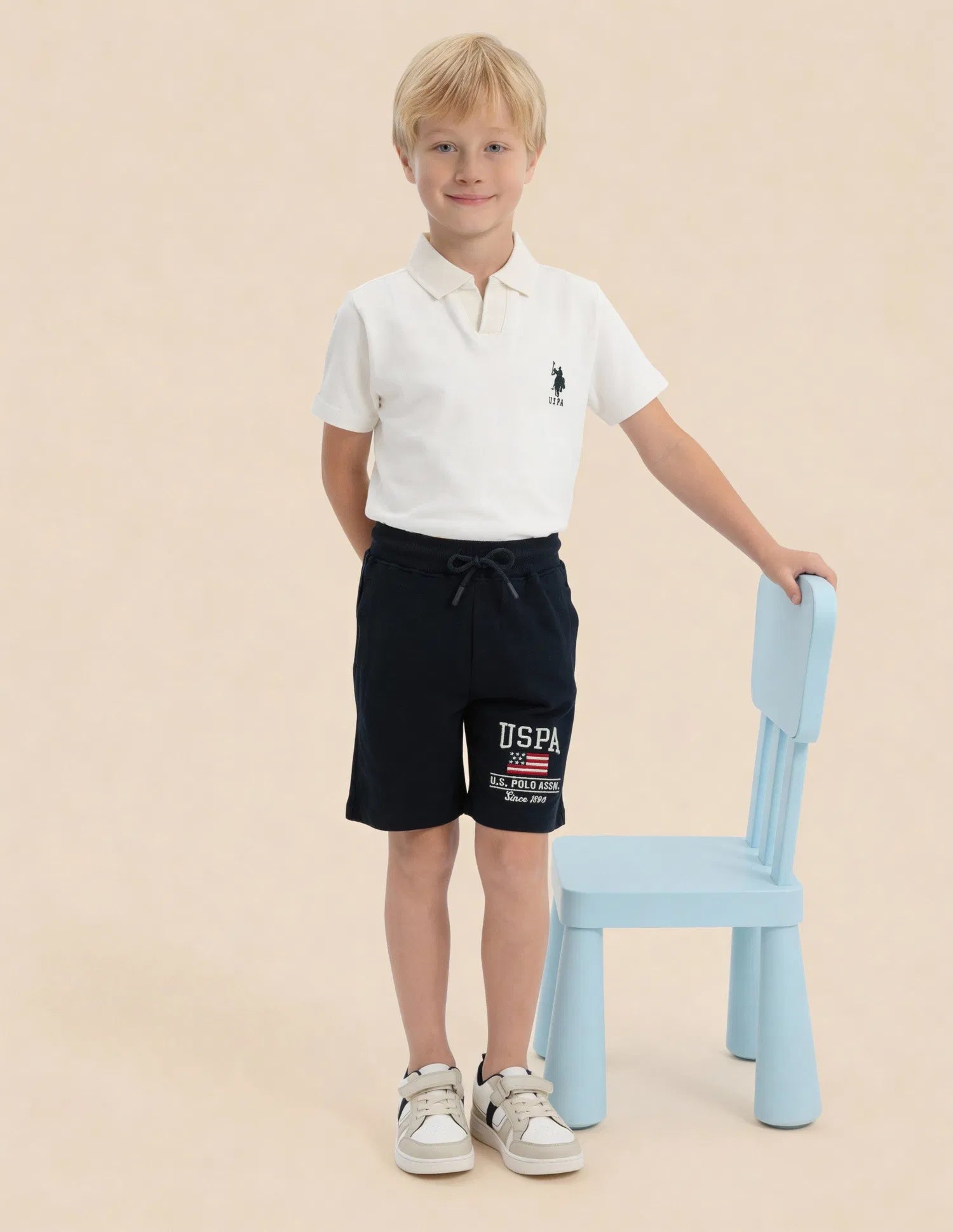 Boys Navy Cotton Logo Printed Shorts Regular Fit