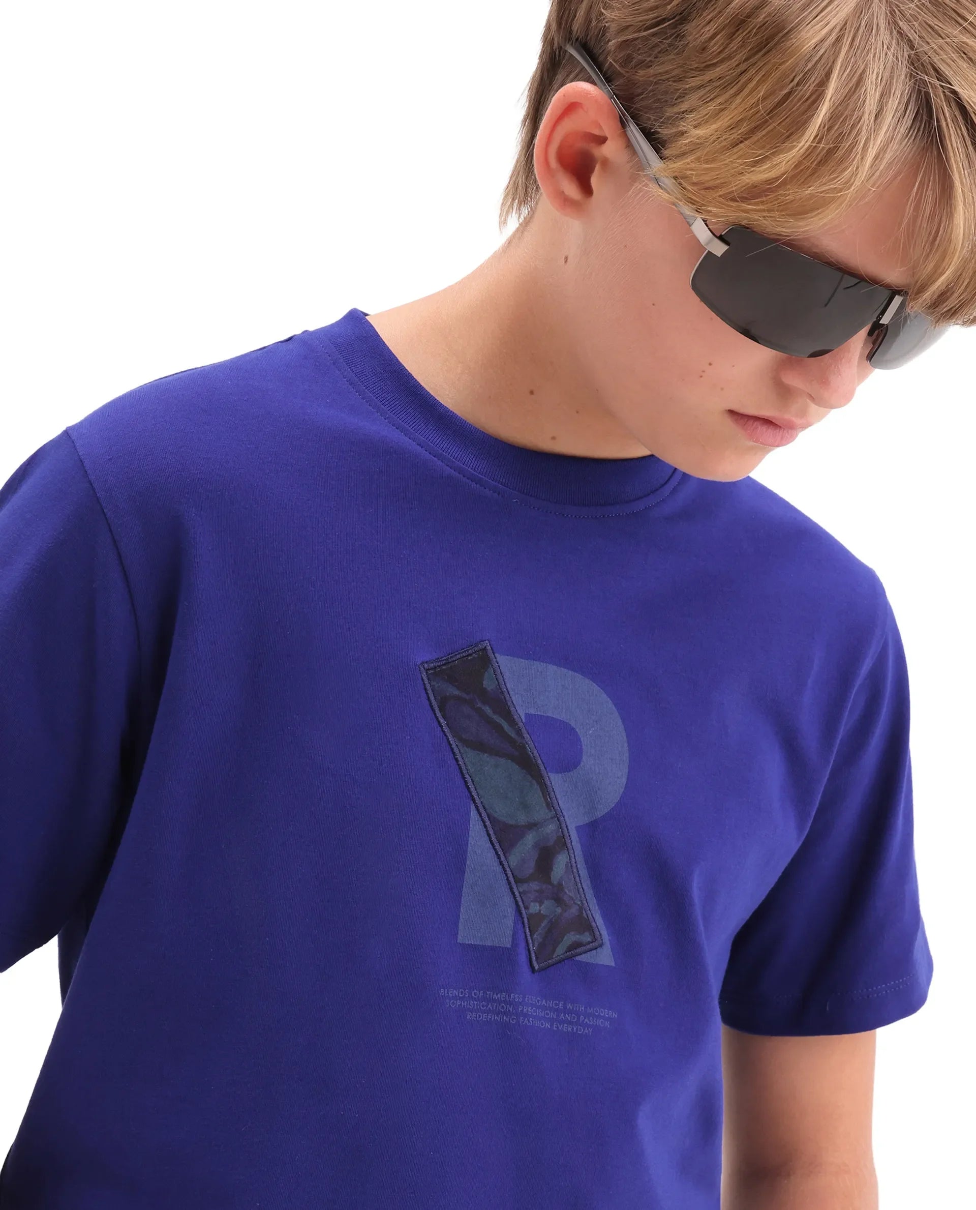 Boys Dark Blue Badge Applique Regular Fit T-Shirt