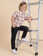 Boys White Cotton Checked Regular Fit Polo Shirt