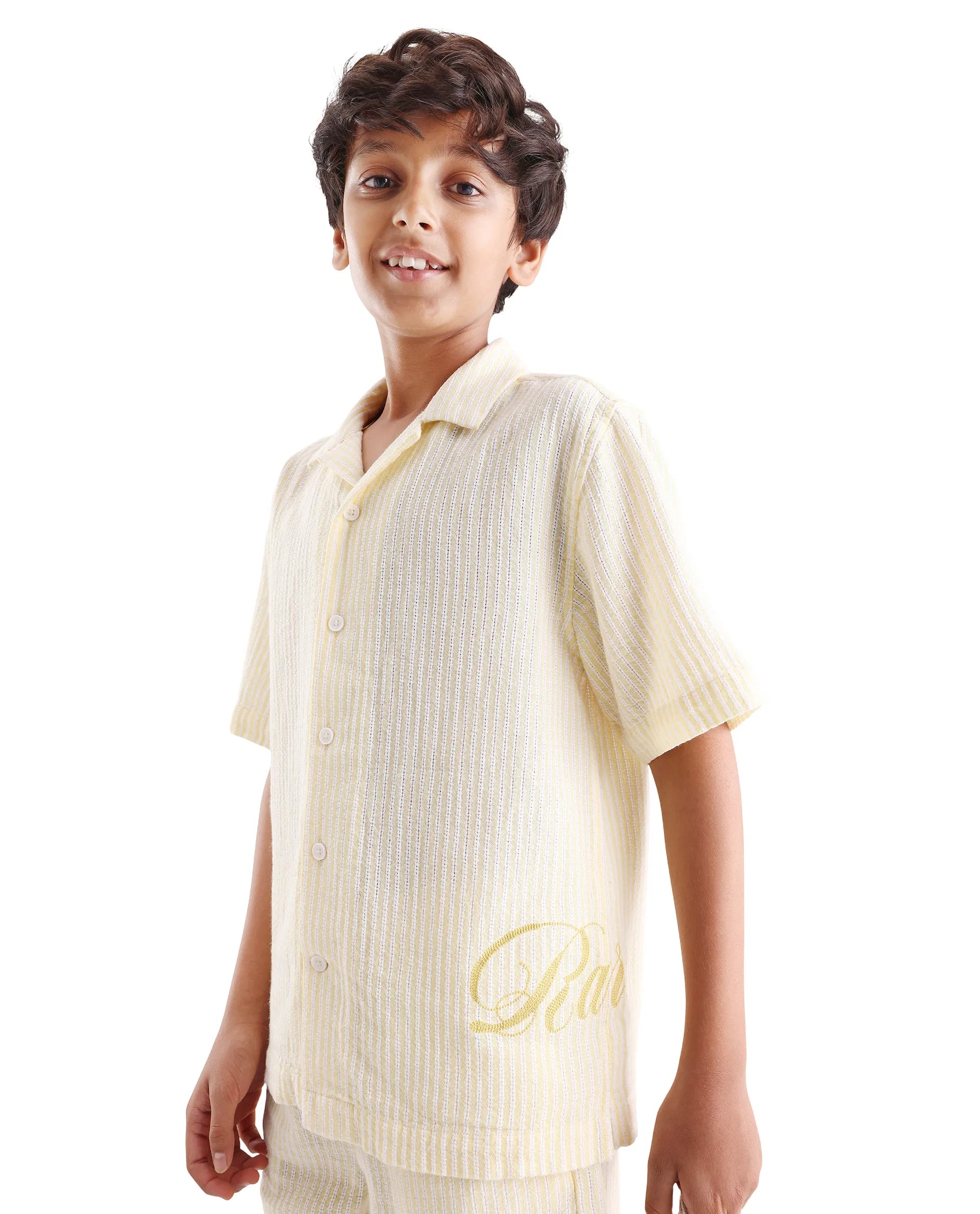 Boys Yellow Cotton Linen Boxy Fit Shirt