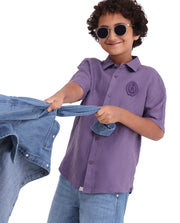 Boys Purple Linen Blend Regular Fit Shirt