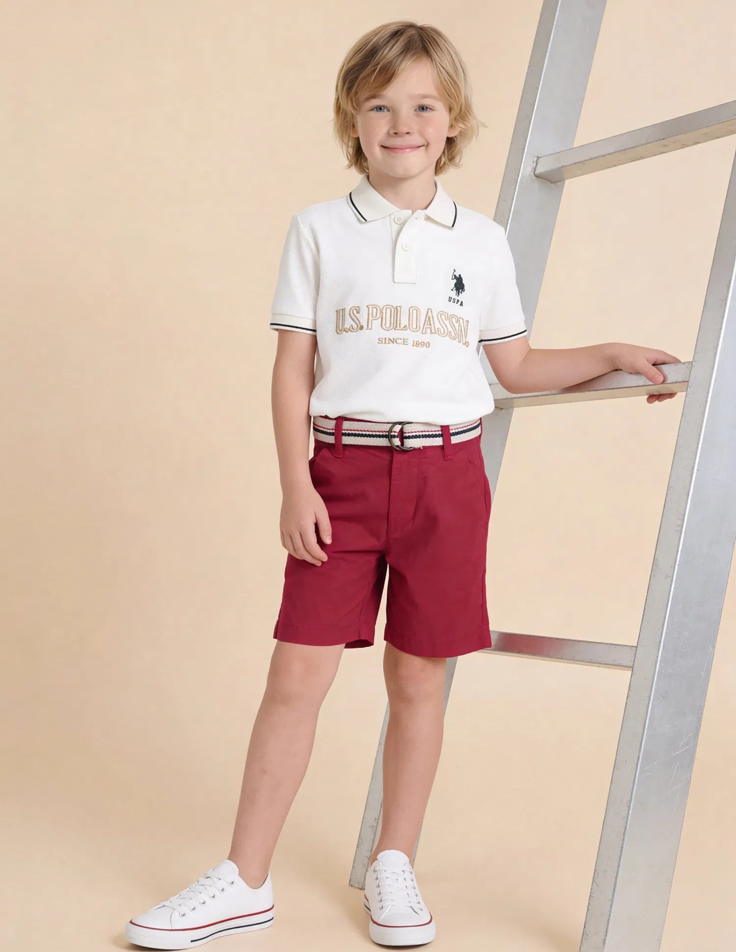 Boys Red Cotton Solid Shorts Relaxed Fit