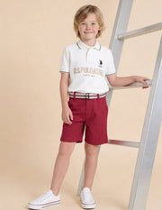 Boys Red Cotton Solid Shorts Relaxed Fit