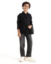 Boys Grey Regular Fit Button-Zip Jeans