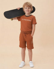 Boys Textured Cotton Shorts Regular Fit Red