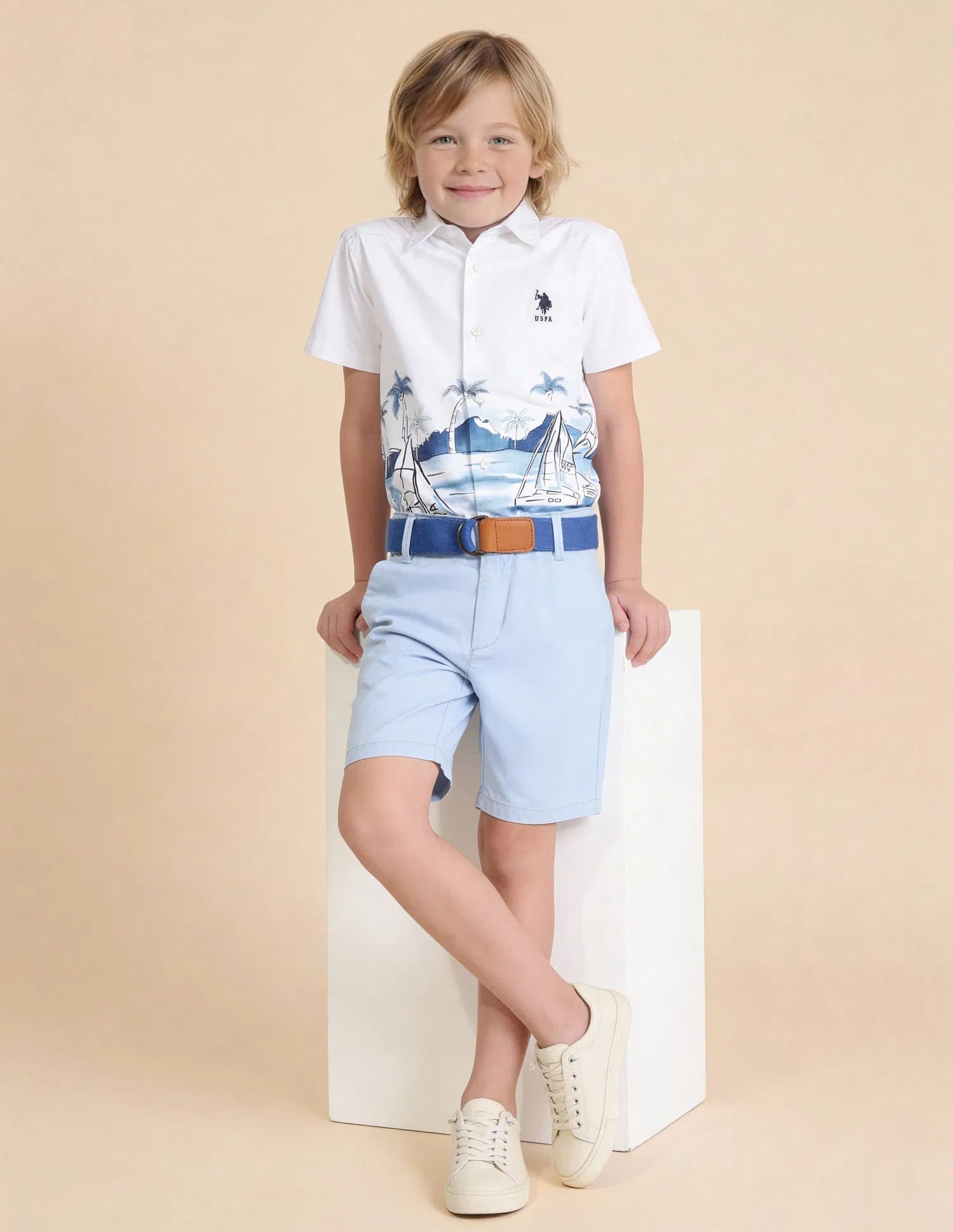 Boys Light Blue Cotton Solid Shorts Relaxed Fit