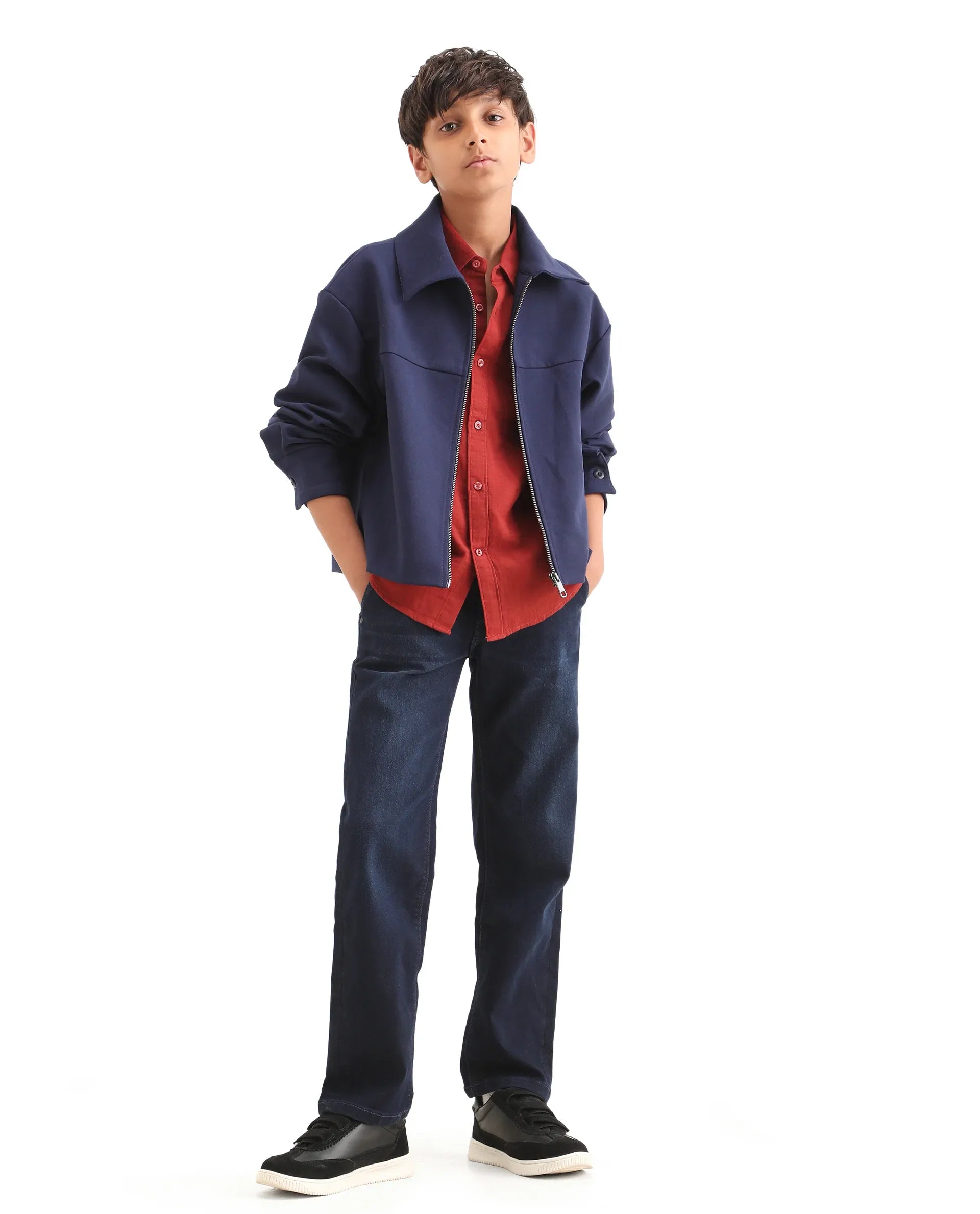 Boys Blue Regular Fit Cotton Blend Jeans