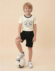 Boys Dark Green Textured Cotton Shorts Regular Fit