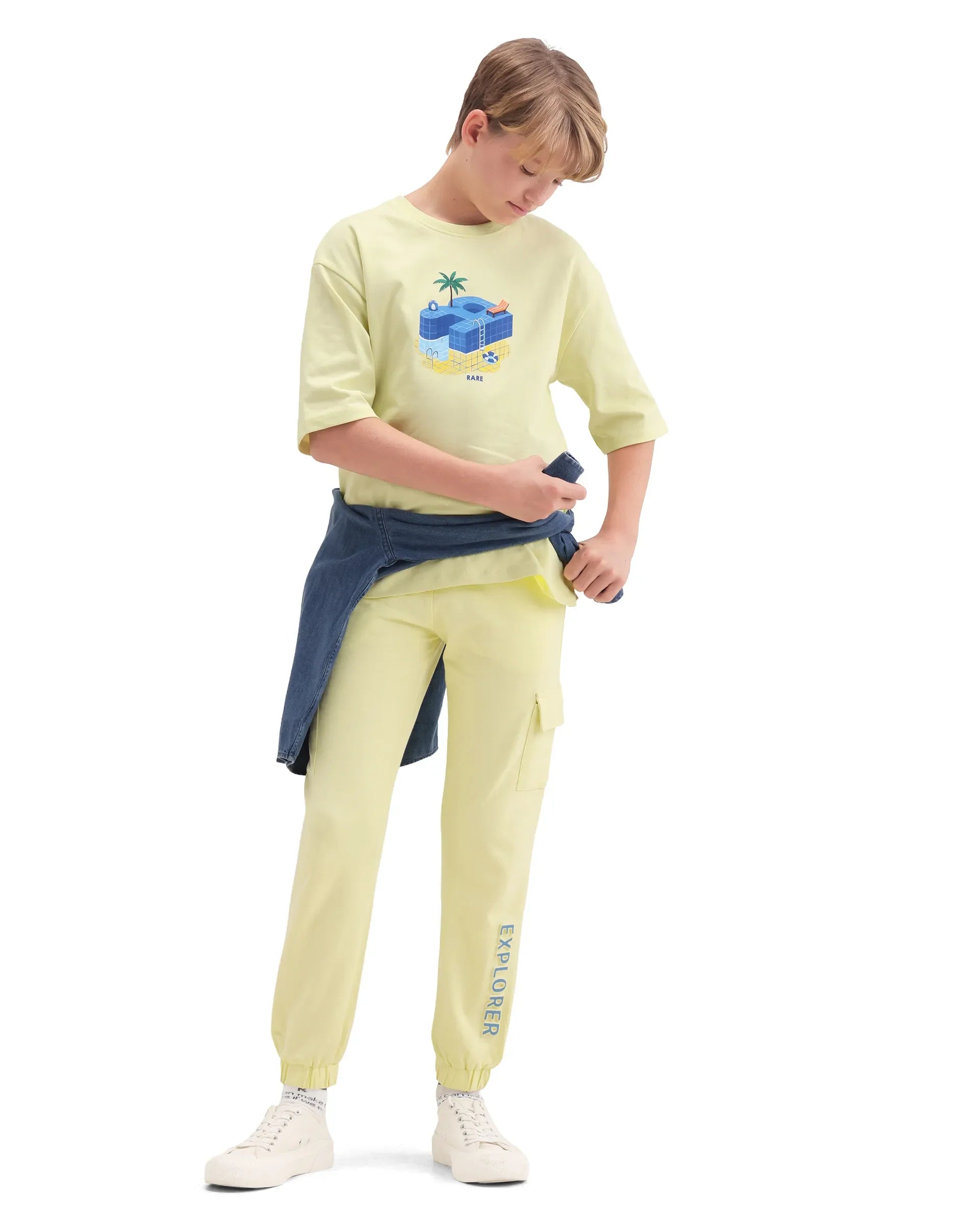 Rare Ones Boys Light Yellow Cargo Fit Track Pant