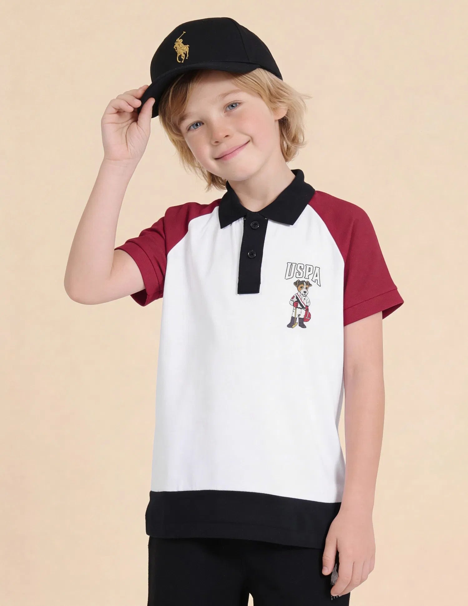 Boys White Colour Block Polo Shirt