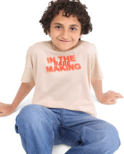 Boys Light Beige HD Print Regular Fit T-Shirt