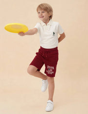 Boys Red Cotton Logo Printed Shorts Regular Fit
