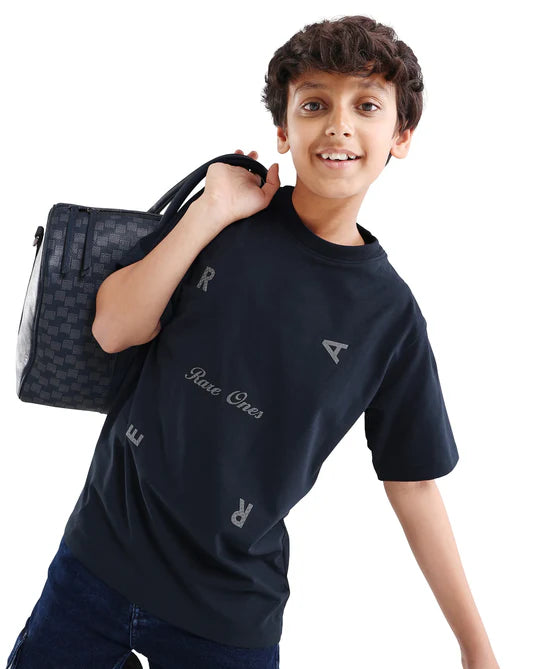 Rare Ones Boys Dark Navy Badge Applique Regular Fit T-Shirt