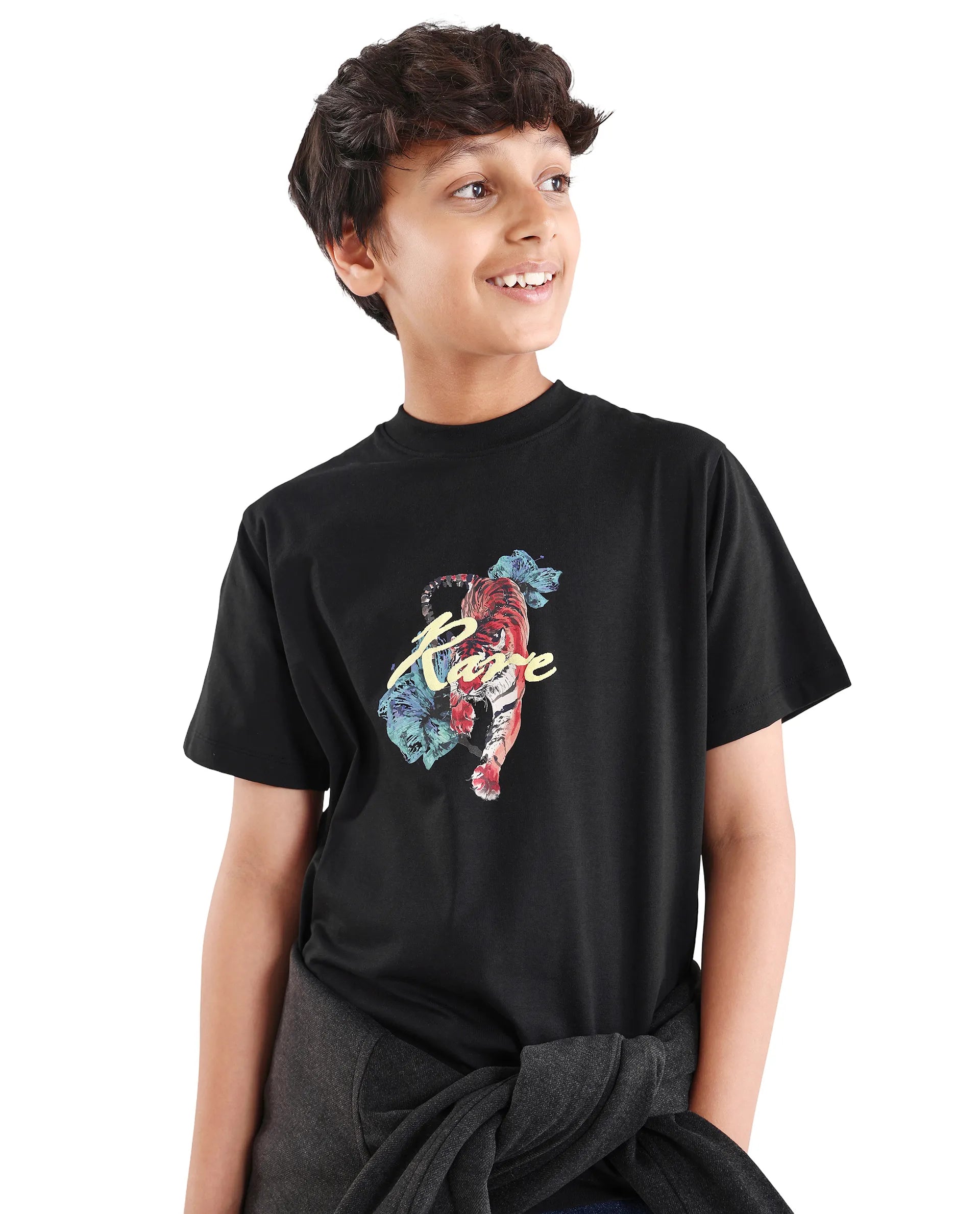 Rare Ones Boys Black Digital Print Regular Fit T-Shirt
