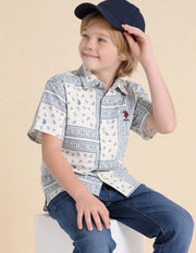 Boys Blue Paisley Printed Cotton Dobby Shirt – Boxy Fit