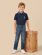 Boys Tinted Blue Relaxed Fit Whiskered Jeans