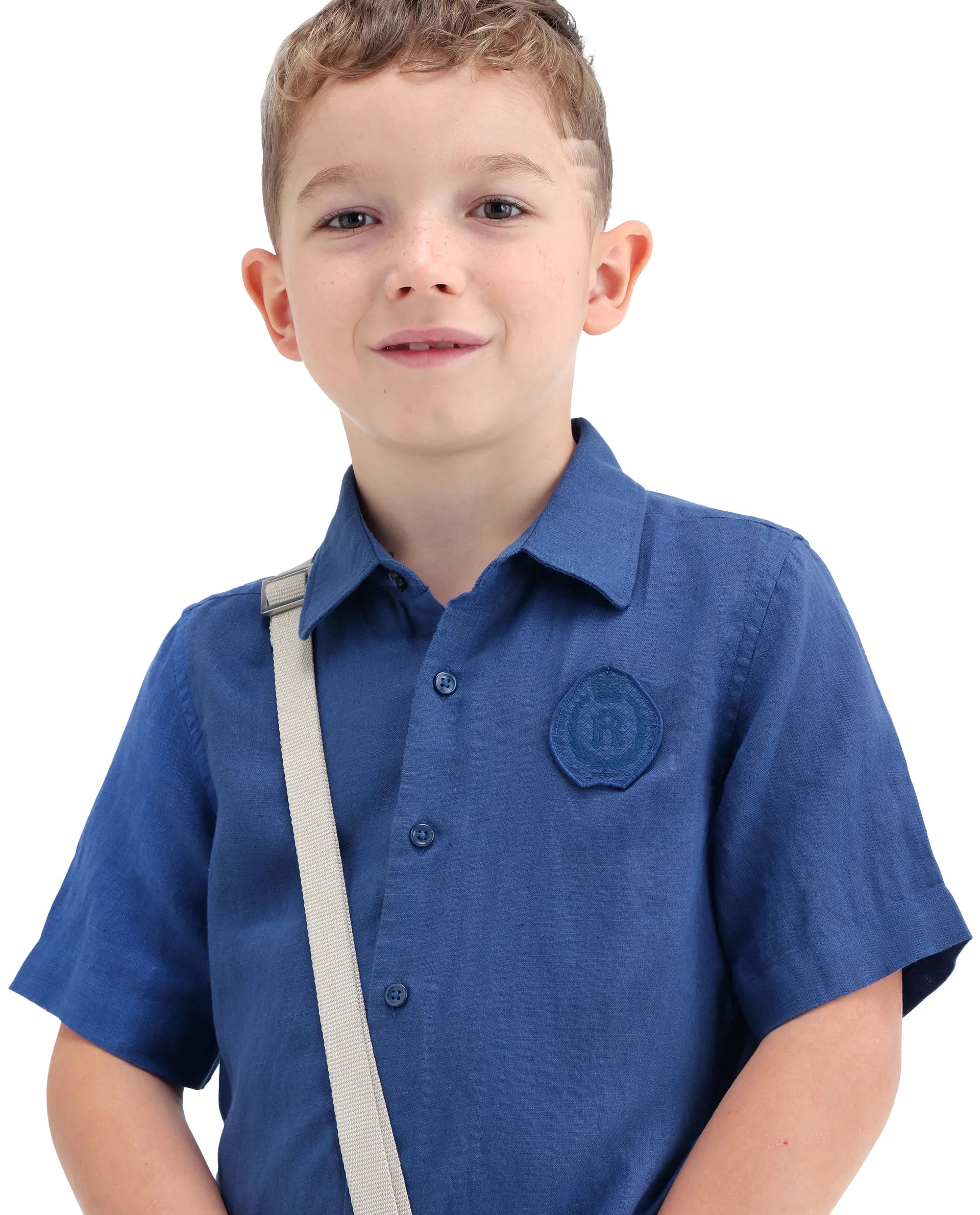 Boys Blue Linen Blend Regular Fit Shirt