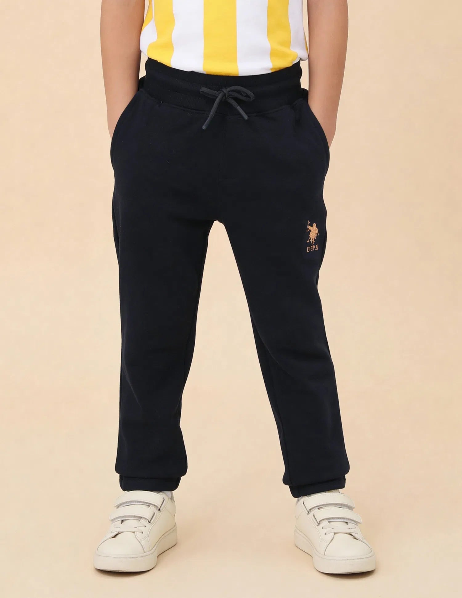 Boys Navy Cotton Solid Joggers Regular Fit