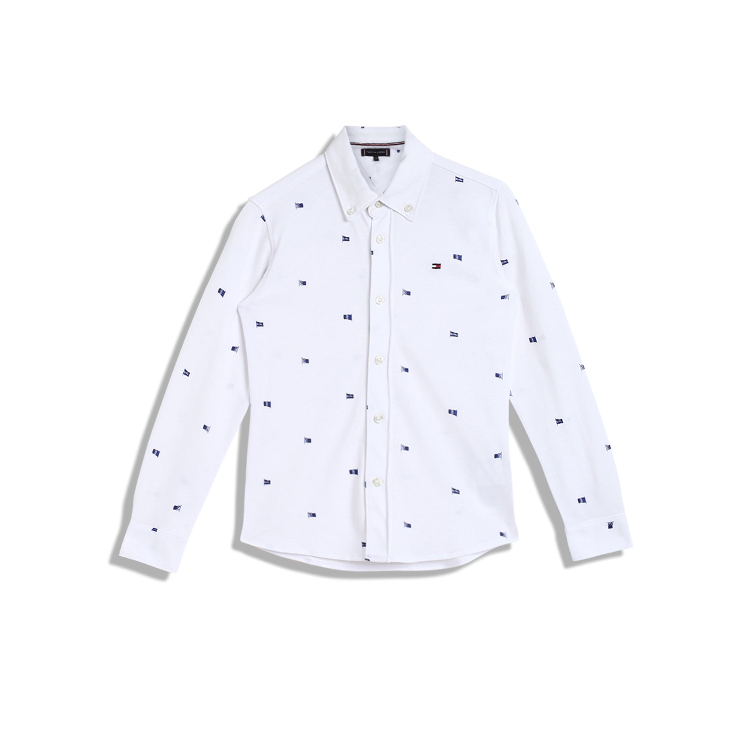 Girls Printed Regenerative Cotton Woven Top with Button Down Collar