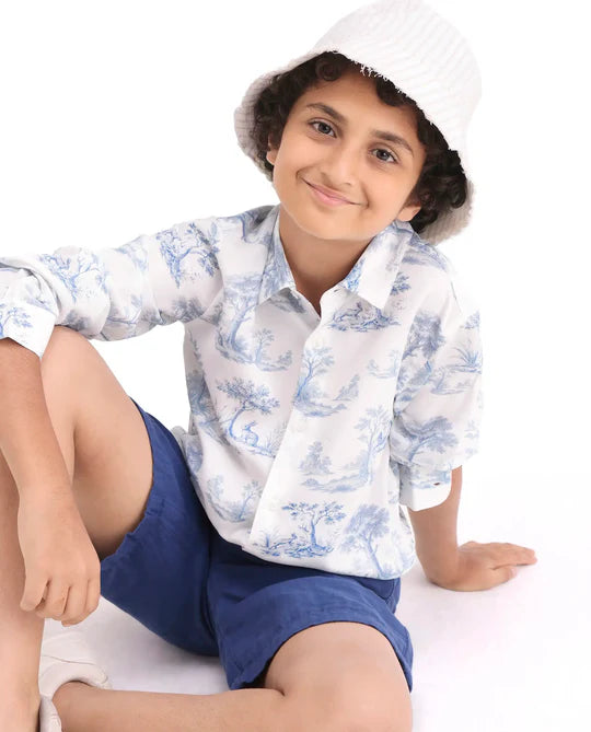 Rare Ones Boys Blue Viscose Regular Fit Casual Shirt