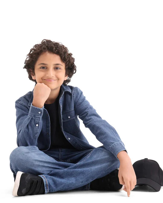 Rare Ones Boys Light Blue Cotton Snap Button Shirt