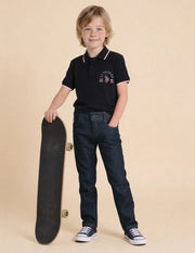 Boys Dark Blue Cotton Blend Mid Rise Relaxed Fit Jeans