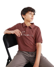 Boys Dusky Red HD Print Cotton Polo