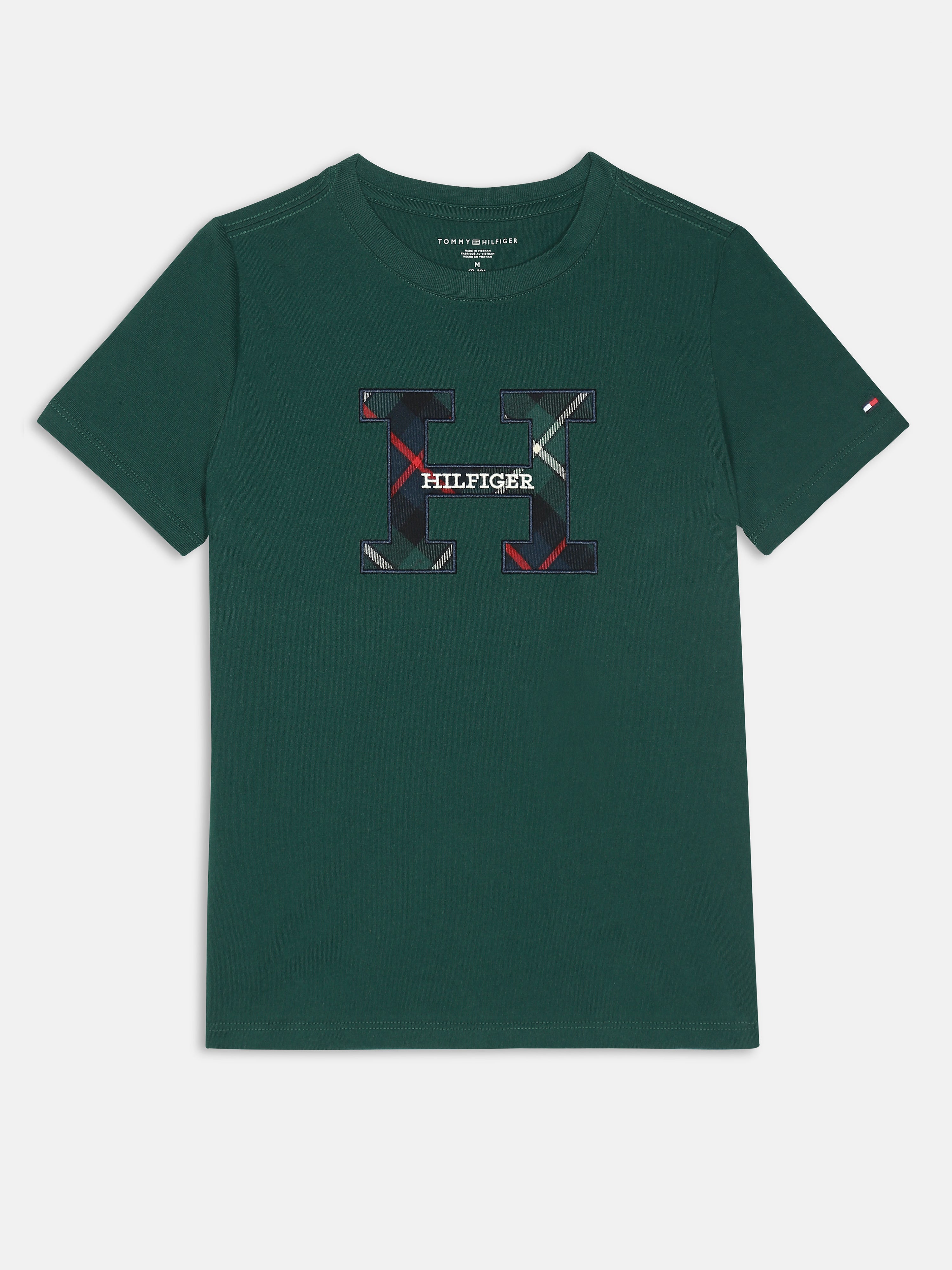Boys Green Embroidered Logo Cotton T-Shirt