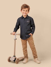 Boys Navy Cotton Heathered Boxy Fit Shirt