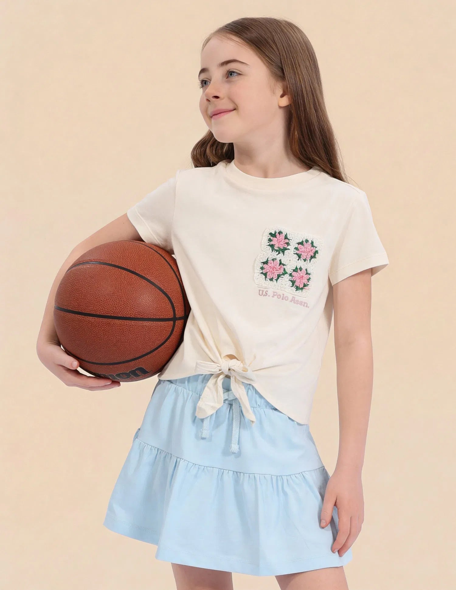 Girls Off White Cotton Floral Crochet Knotted Top