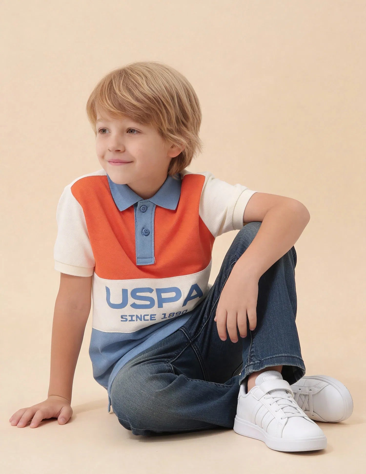 Boys Blue Cotton Colour Block Regular Fit Polo Shirt