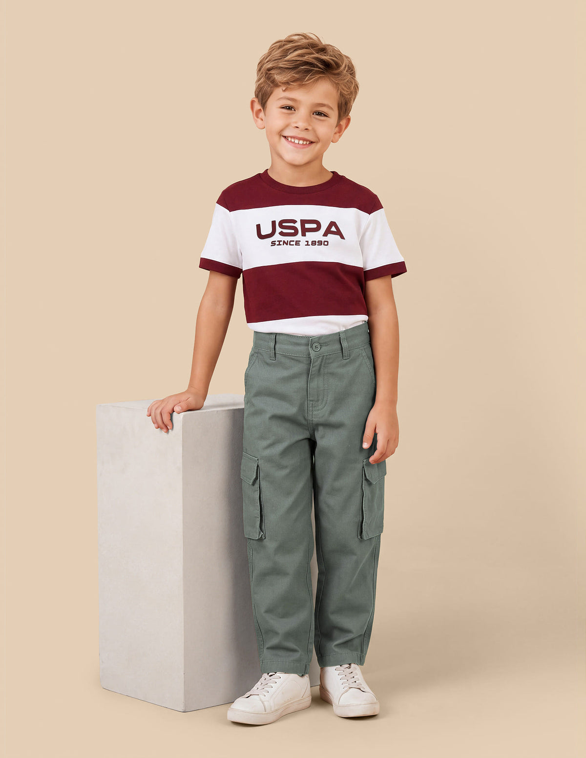 Boys Green Cotton Relaxed Fit Cargo Trousers