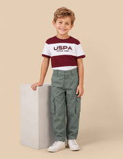 Boys Green Cotton Relaxed Fit Cargo Trousers