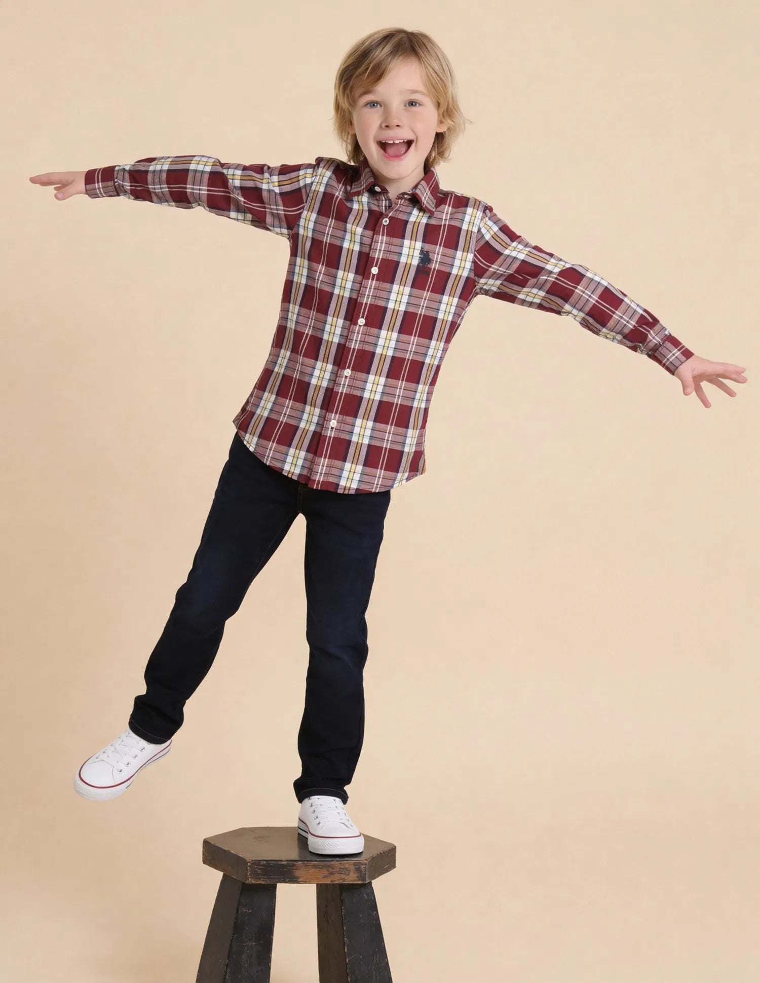Boys Tartan Checked Cotton Dobby Shirt – Regular Fit