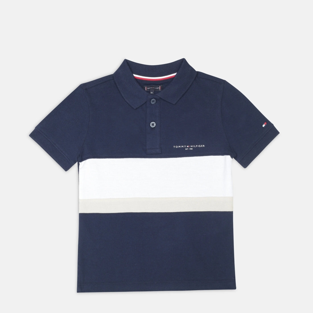 Boys Dark Night Navy Colorblock Cotton Polo T-Shirt