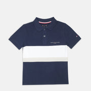 Boys Dark Night Navy Colorblock Cotton Polo T-Shirt