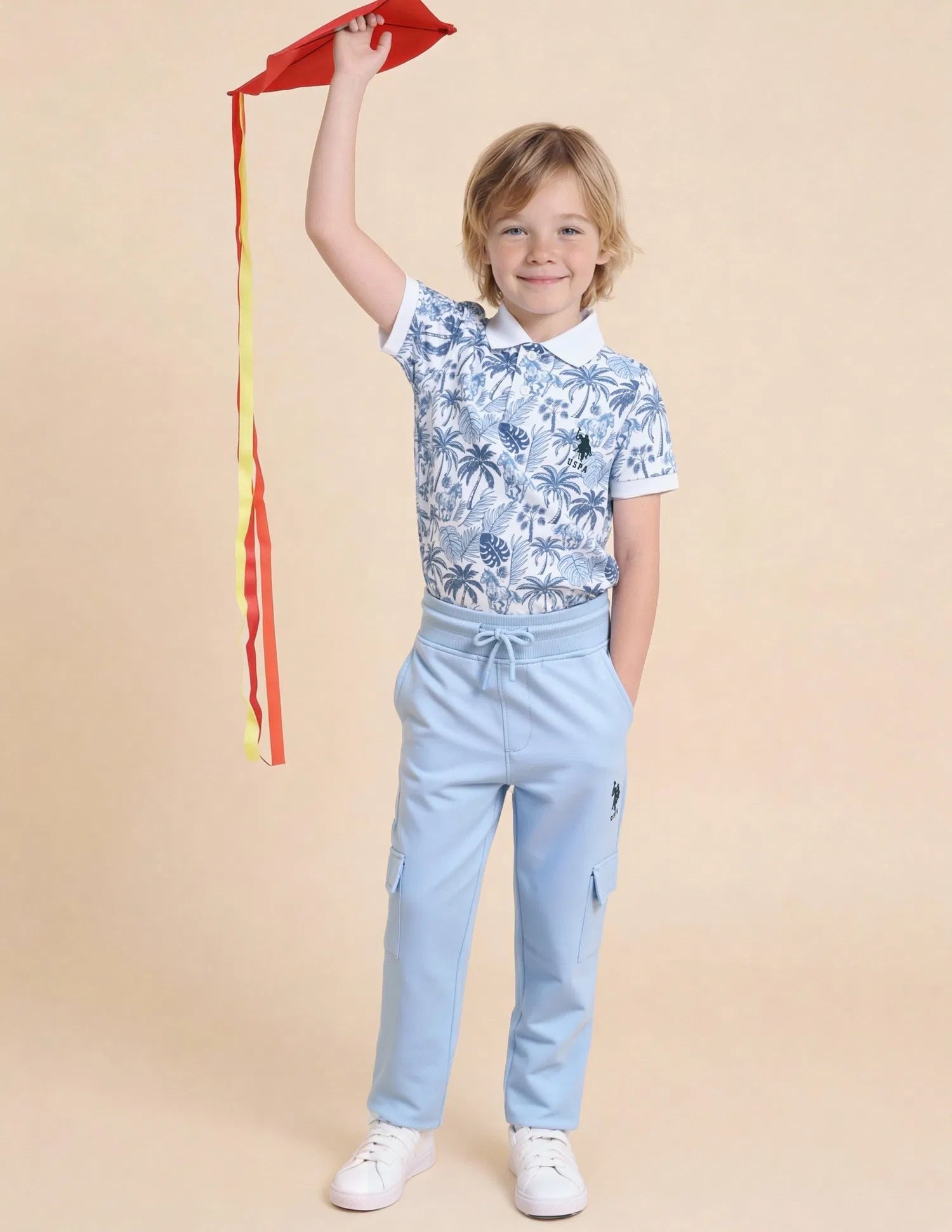 Boys Blue Cotton Cargo Track Pants Regular Fit