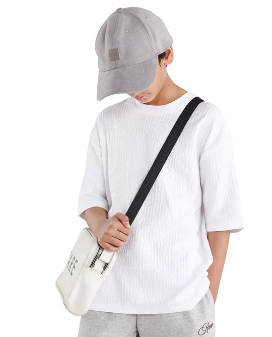 Rare Ones Boys White Jacquard Regular Fit T-Shirt