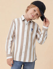 Boys Brown Vertical Striped Cotton Twill Shirt – Regular Fit