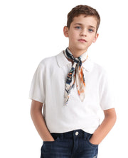 Boys Off White Jacquard Zipper Polo Shirt