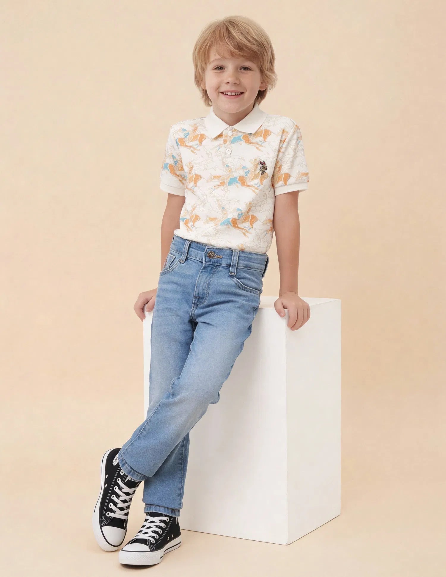 Boys Light Blue Cotton Slim Fit Whiskered Jeans