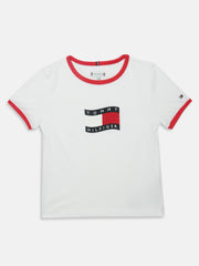 Girls White Regenerative Cotton Logo Knit Casual Top