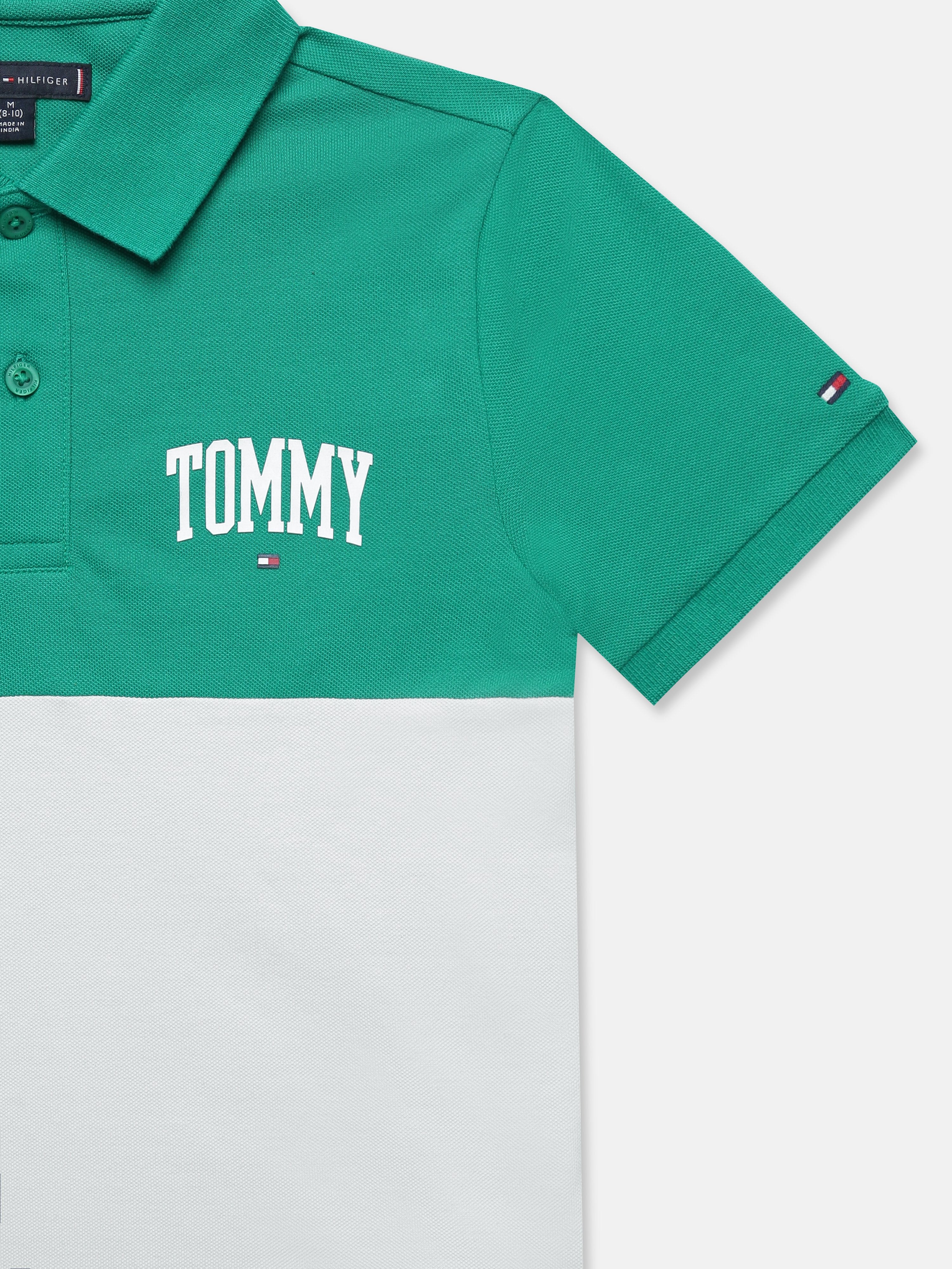 Boys Green Colorblock Polo Knit T-Shirt