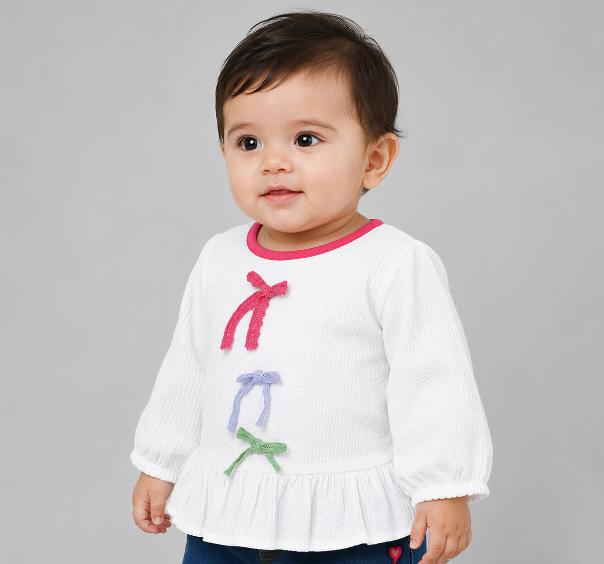 Peplum Top with Multicolor Bows Off-White