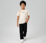 Crew Neck T-Shirt W/ Print & Applique Beige Half