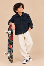 Boys Embroidered Logo Relaxed Fit Shirt Dark Night Navy