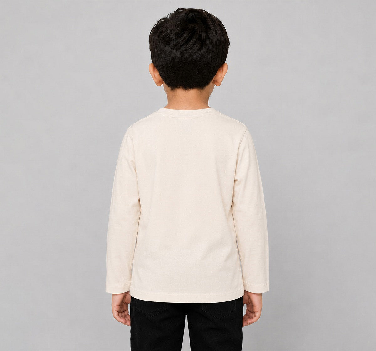 Crew Neck T-Shirt W/ Print & Applique Beige Full Sleeves