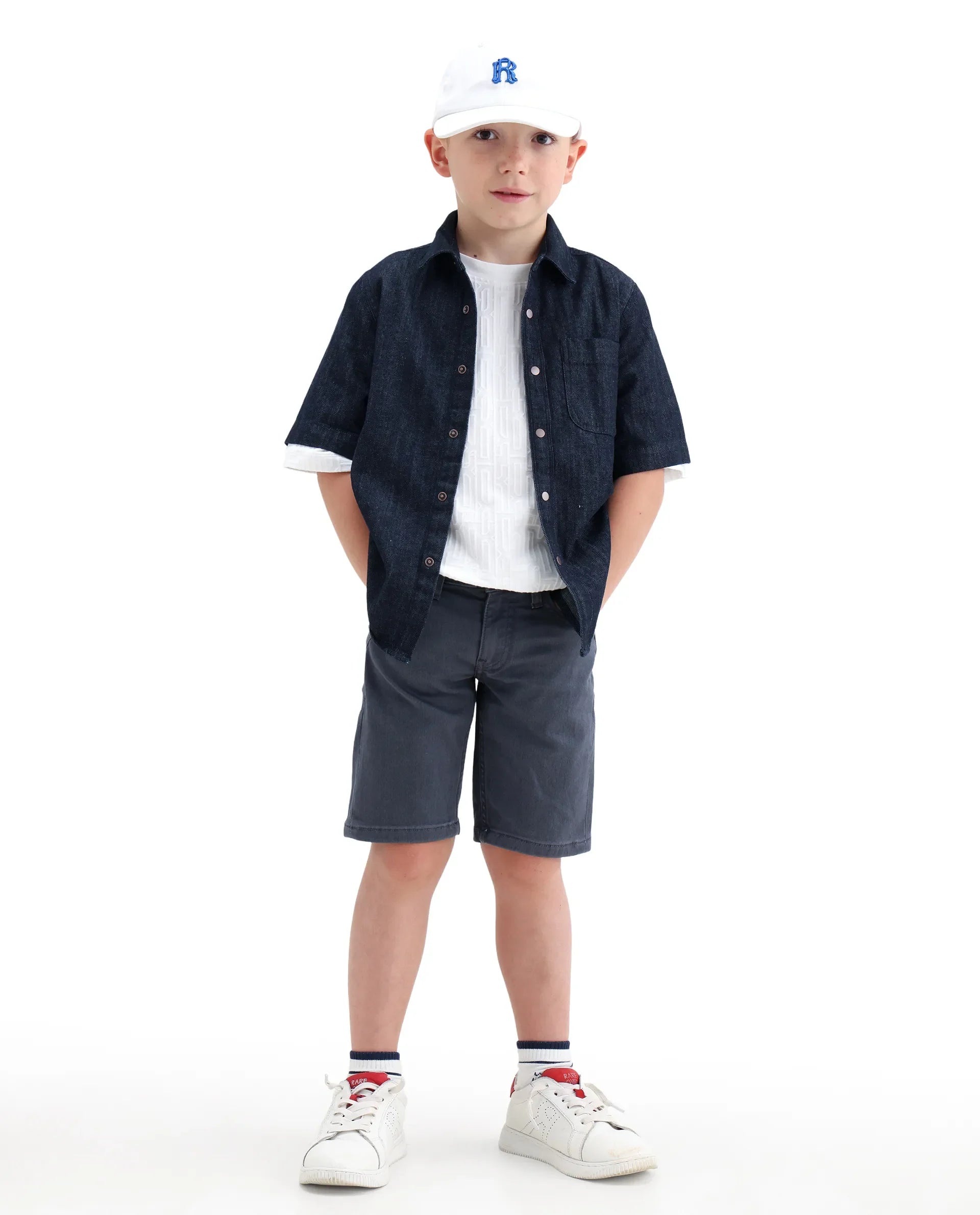Rare Ones Boys Dell Grey Regular Fit Cotton Blend Shorts