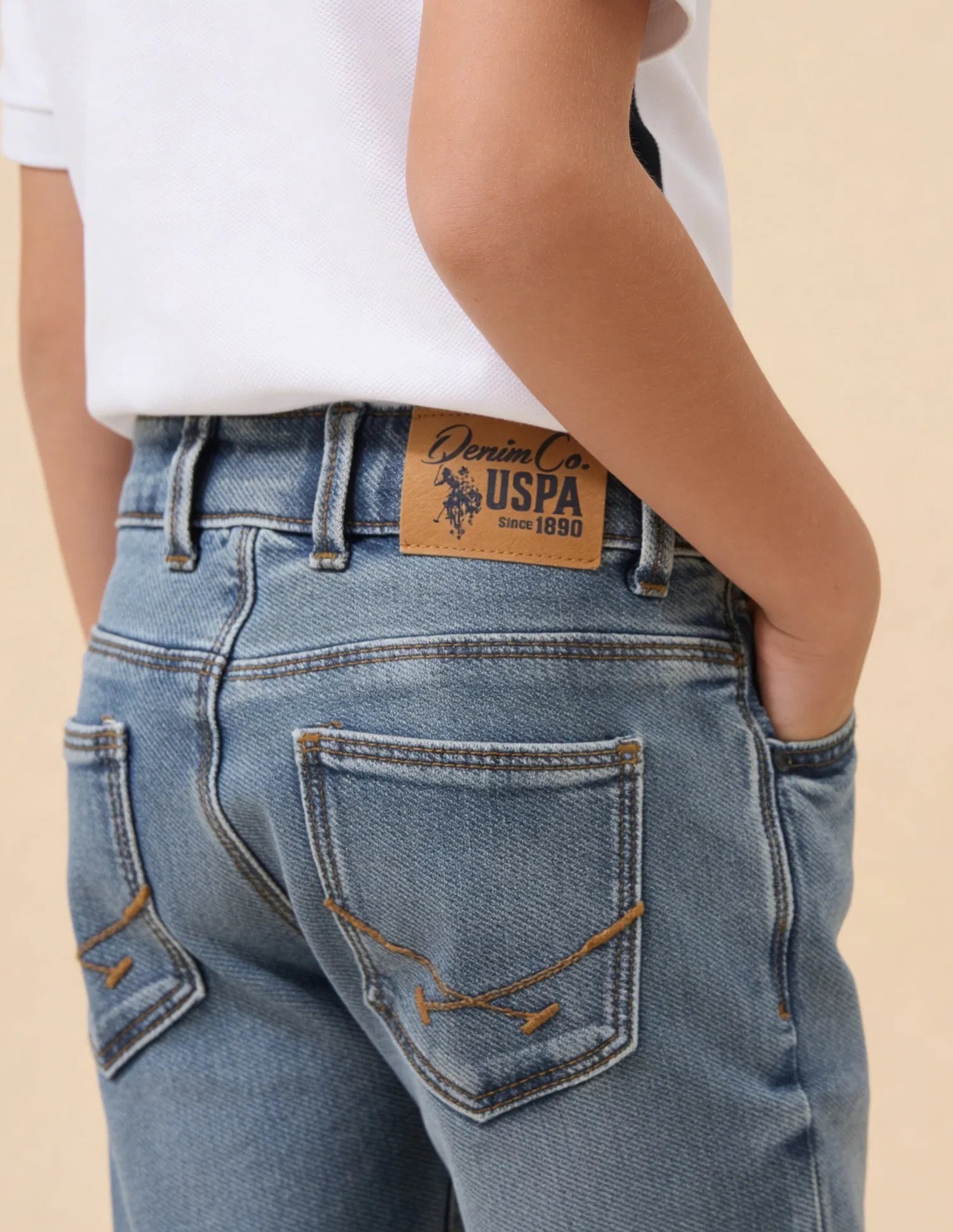 Boys Light Blue Cotton Blend Whiskered Relaxed Fit Jeans